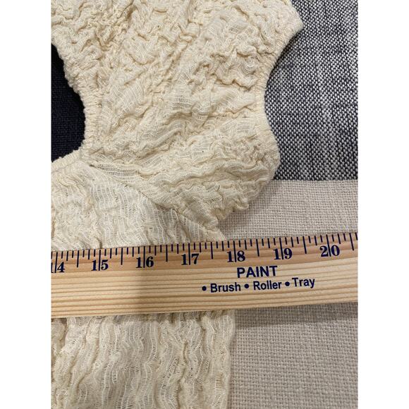 ZARA Women’s M Puff Sleeve Crop Top Cream Off-Shoulder Textured Cotton Blend - Picture 6 of 6